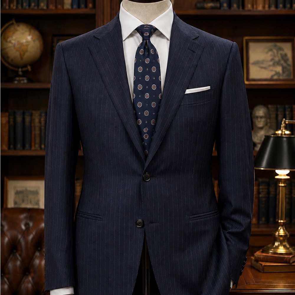 ISAIA Navy Pinstripe Wool Suit | Made in Italy